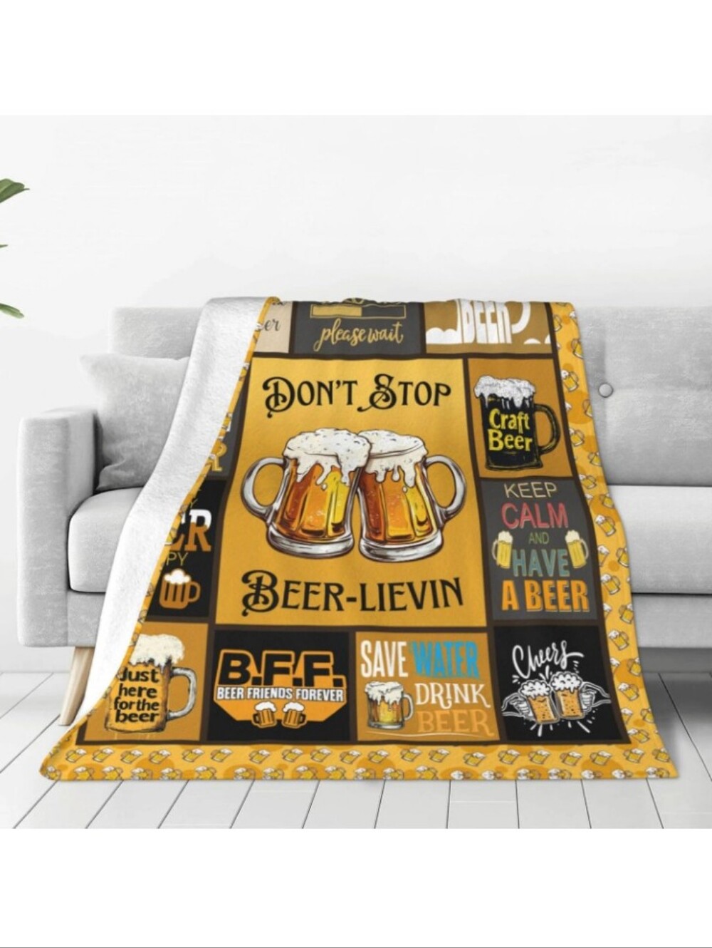 Don't Stop Beer-Lievin Funny Throw Blanket Size 40x50 In NWT